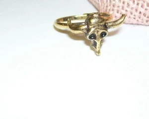 Vintage Ring Western Style Long Horn Steer Gold Tone - Picture 1 of 3