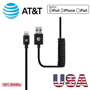 AT&T Coiled Charging Cable for iPhone 6/ 7/8/X/11/12/13/14 - Light/USB - Picture 1 of 3