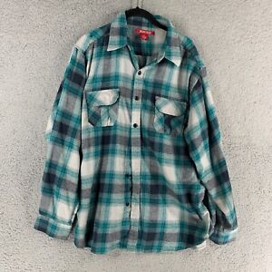Montage Flannel Shirt Mens L Green Plaid Long Sleeve Button Down Collared Pocket