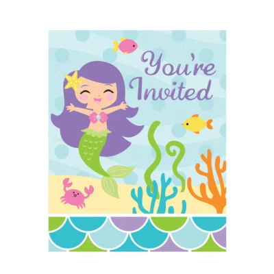 Mermaid Friends Under The Sea Party Supplies Invitations 8 Pack Happy Birthday - Image 1 of 2