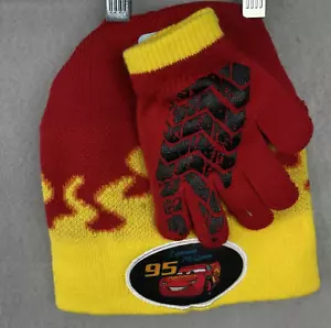 Disney Pixar Cars Boys Lightning McQueen Gloves And Beanie Set One Size NEW - Picture 1 of 12