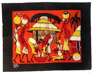 Beautiful Batik Print of African Women in Their Village. Free shipping! - Picture 1 of 1