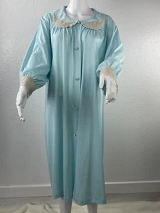 Vintage Sears Blue Satin 100% Nylon Long Gown Robe Lingerie Large 46-48 - Picture 1 of 10
