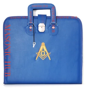 Masonic Hand Embroidered Square & Compass Masonic Apron Case with Handle [BLUE] - Picture 1 of 9