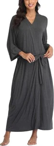 Women's Robes Soft Long Bathrobe Lightweight Cotton Sleepwear Casual Loungewear - Picture 1 of 5