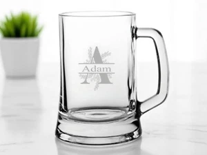 Personalised Engraved Initial Design Glass Tankard 16.75oz (50cl) Beer Pot Mug - Picture 1 of 4