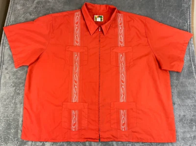 The Genuine Haband Guayabera Shirt Men's 5XL Orange Full Zip Short Sleeve Casual - Image 1 of 4