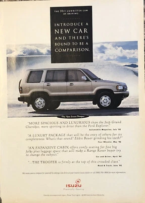 1992 Isuzu Trooper PRINT AD Unwritten Rule New Car Bound Be Comparison VTG 1990s - Image 1 of 4