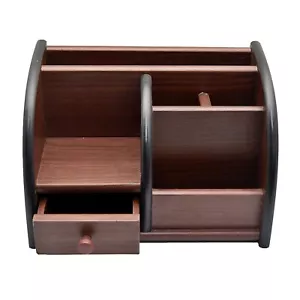 Wooden Pen Pencil Stand with Drawer for Office Desk Table Storage Organizer us - Picture 1 of 5