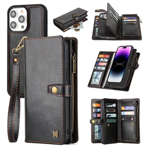 Leather Card Wallet Case For iPhone 16 15 Pro Max 14 13 12 11 XS XR W/Lanyard - Picture 1 of 8
