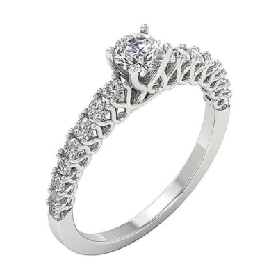 1.25 Ct Round Cut Diamond Engagement Wedding Promise Ring 14K White Gold Finish - Image 1 of 4