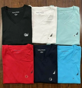 NWT Nautica Men's V Neck Tee Short Sleeve Solid Vee Neck T-Shirt S M L XL XXL 3X - Picture 1 of 16