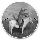 2 x Vinyl Stickers 25cm (bw) - Funny Cowboy Cat & Pony Ride  #39021
