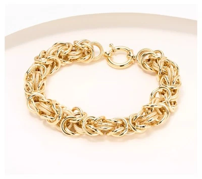 Textured Round Byzantine Chain Bracelet 14K Yellow Gold Plated 925 Silver QVC - Image 1 of 3