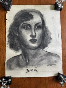 ORIGINAL Portrait Woman Drawing Realistic Girl Signed Artwork Charcoal 19”x 25” - Picture 1 of 8