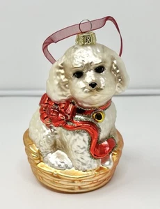 Glas Weihnachtsschmuck weiß Welpe Hund Pudel? Im Korb süßes Hundeliebhaber Geschenk - Bild 1 von 9