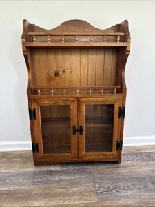 VTG SolidZ Wood Wall Hanging Curio Shelf Display Spice Cabinet Glass Door 37x23” - Picture 1 of 15