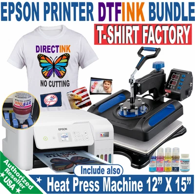 Epson Printer with DTF ink Heat Press Machine 12"x15"  T-Shirt Prints Bundle - Image 1 of 4