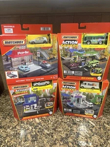 Matchbox Action Bundles w/4 Vehicles- Pizza Hut, Bus Station, FedEx, Police -New - Picture 1 of 10
