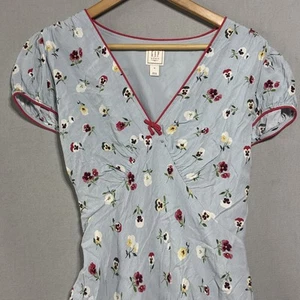 GAP X DOEN floral mid dress size 16 Blue V-neck lined flutter sleeve Peasant Mom - Picture 1 of 9