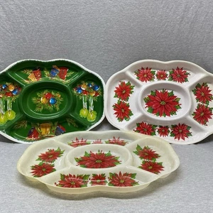 Weihnachten geteilt Serviertabletts Vintage 70’er 3 Stück Kunststoff Weihnachtsstern defekt - Bild 1 von 24