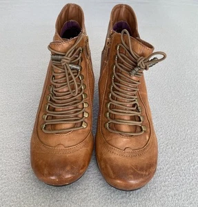 HUSH PUPPIES BOOTS SZ 4 VIVIANNA TAN WOMEN STEAMPUNK ZIP LACE UP SEE DETAILS - Picture 1 of 15
