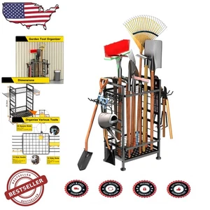 Expandable Garden Tool Organizer 3 Shelf Metal Black Rust Resistant for Garage - Picture 1 of 11