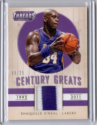 🔥2014-15 PANINI THREADS SHAQUILLE O'NEAL CENTURY GREATS 2-COLOR SWATCH 5/25 SSP - Image 1 of 3