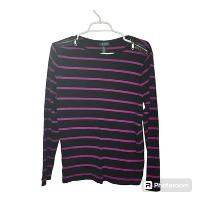 Suéter Lauren Ralph Lauren Negro Púrpura Rayas 1X Imitación Cuero Cremallera Foto 1 de 4