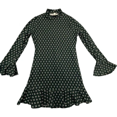 BeBop Women's Size Large Green Mock Neck Bell Sleeve Floral A-Line Dress - NEW - Image 1 of 4