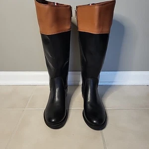 TOMMY HILFIGER Shano Classic Riding Boot Full Zip Wide Calf Black Brown 8.5W - Picture 1 of 24