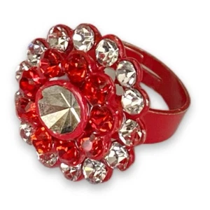 Vintage rot und klar Strass Blume konkav verstellbar Metall Mode Ring - Bild 1 von 4