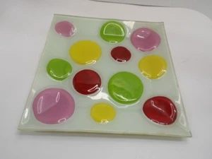 Fused Glass Art Plate – Colorful Polka Dot Design, Retro Mid-Century Style - Picture 1 of 4