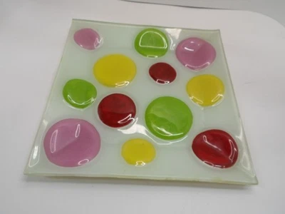 Fused Glass Art Plate – Colorful Polka Dot Design, Retro Mid-Century Style - Image 1 of 4