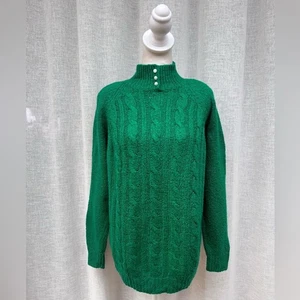 1990 Miranda Jersey de punto cuello alto verde brillante tejido con cable acrílico - Imagen 1 de 10