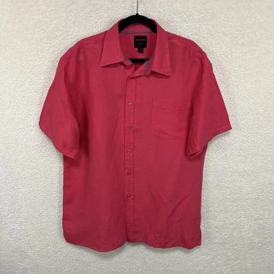 Linea Uomo  Linen Blend Shirt Men’s 2XLT Coral Pink Short Sleeve Beach Resort - Image 1 of 4