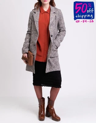 PVP €450 SWISS CHRISS Abrigo Tweed Talla S Mezcla de Lana Manga Larga Hecho en Italia Foto 1 de 4