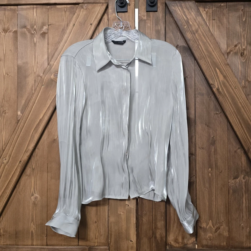 Blusa ZARA Plateada Líquida Satén Abotonada Para Mujer’s S Metálica Transparente Elegante Top Foto 1 de 4