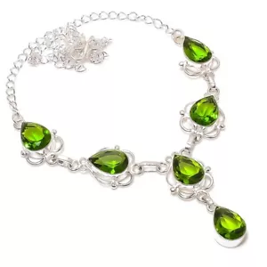 Green Peridot Gemstone Handmade 925 Sterling Silver Jewelry Necklace Size 18" - Picture 1 of 1