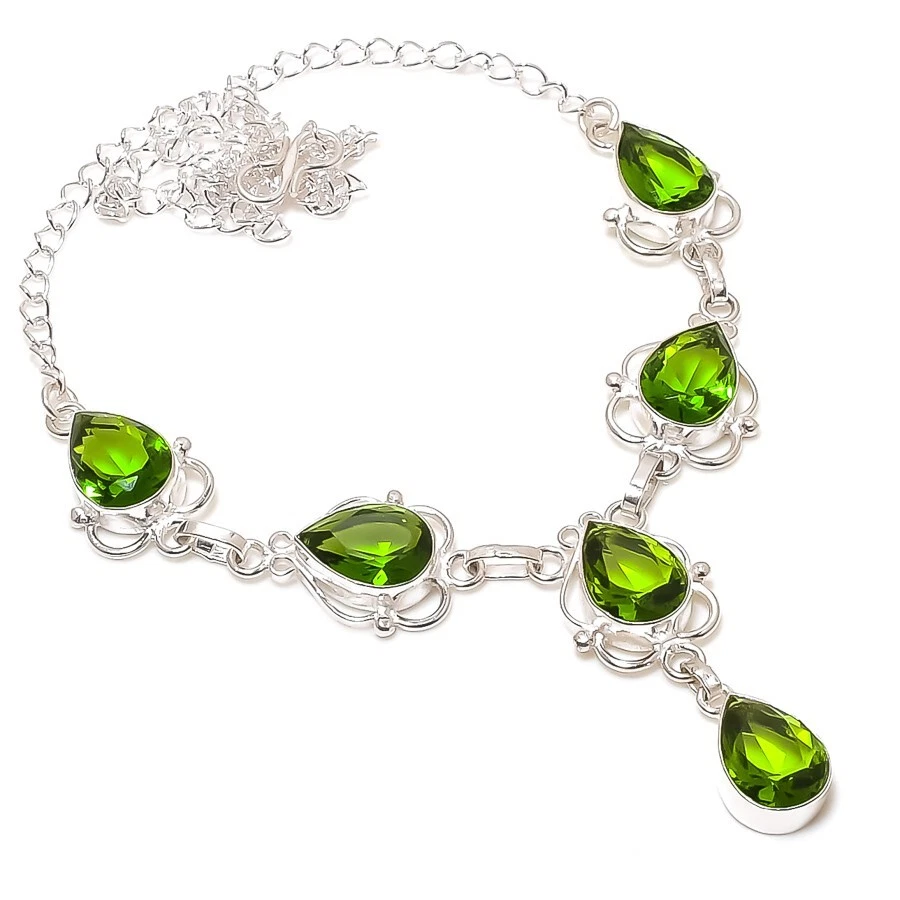Green Peridot Gemstone Handmade 925 Sterling Silver Jewelry Necklace Size 18" - Image 1 of 1
