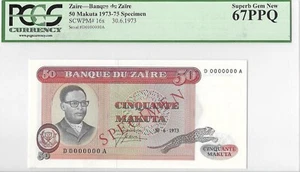 1973 Zaire 50 Makuta Specimen Pk 16s PCGS 67 PPQ Superb Gem New Top Pop 1/0 - Picture 1 of 2