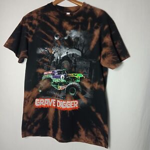 Grave Digger T Shirt Medium Black Bleach Dye Monster Truck Graveyard Auto ATV