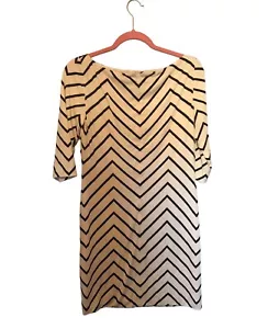 Ralph Lauren Black Label Chevron 3/4 Sleeve Dress Stretch Size 6 Black White - Picture 1 of 5