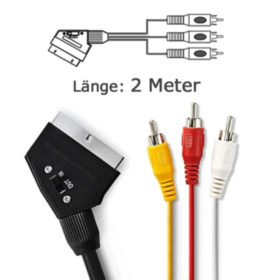 SCART ADAPTERKABEL, Audio, Video, Scart auf 3 x Cinchstecker mit in/out Schalter - Bild 1 von 4