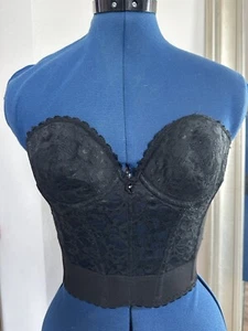 Vintage 80 90s Frederick's of Hollywood Sexy Strapless Lace Low Back Corset Top - Picture 1 of 10
