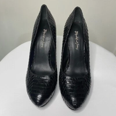 Elizabeth and James Black Snake Leather Platform Pumps, size 7 - Image 1 of 4