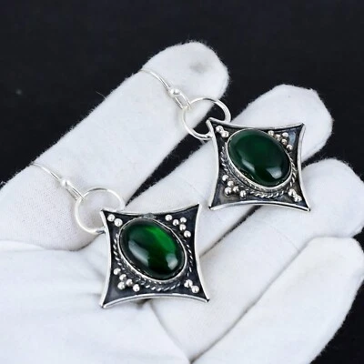 Dainty Green Labradorite 925 Sterling Silver Handmade Jewelry Earring Wife Gift - Image 1 of 4