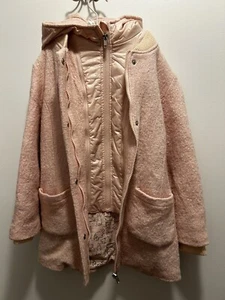 DeFacto Kids Girls Pink Winter Bib Insert Hooded Zipper & Snap Jacket Coat 7 - 8 - Picture 1 of 7