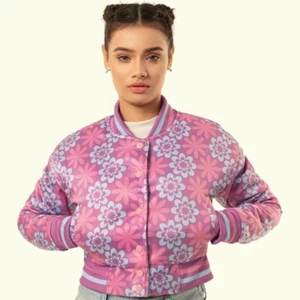 Sublimation Ladies Crop Varsity Style Flower Texture XL' Size Jacket - Picture 1 of 1