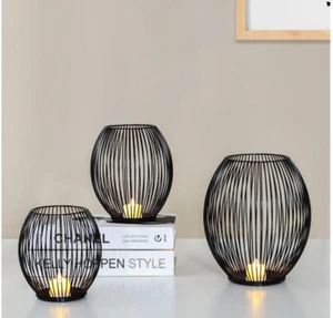 3-TLG. Kerzenständer Set Schwarz Metall Kerzenhalter Tischdeko Laterne Candle - Bild 1 von 9